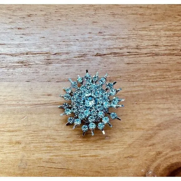 VTG Faceted Rhinestone Brooch Pin‎ Statement Silver Tone Star Burst Atomic Style - Picture 12 of 12